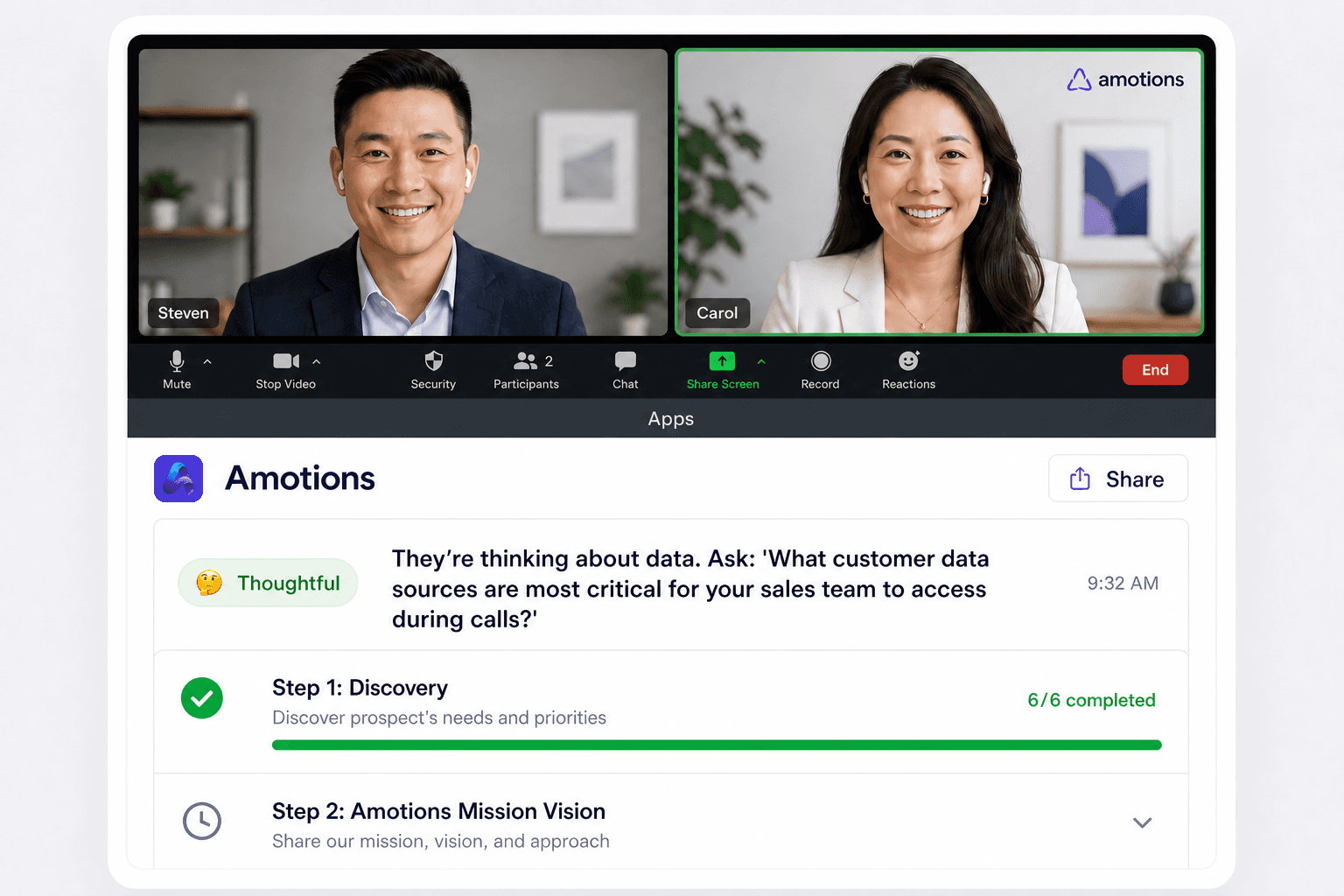 Real-time Amotions coaching during a live video call